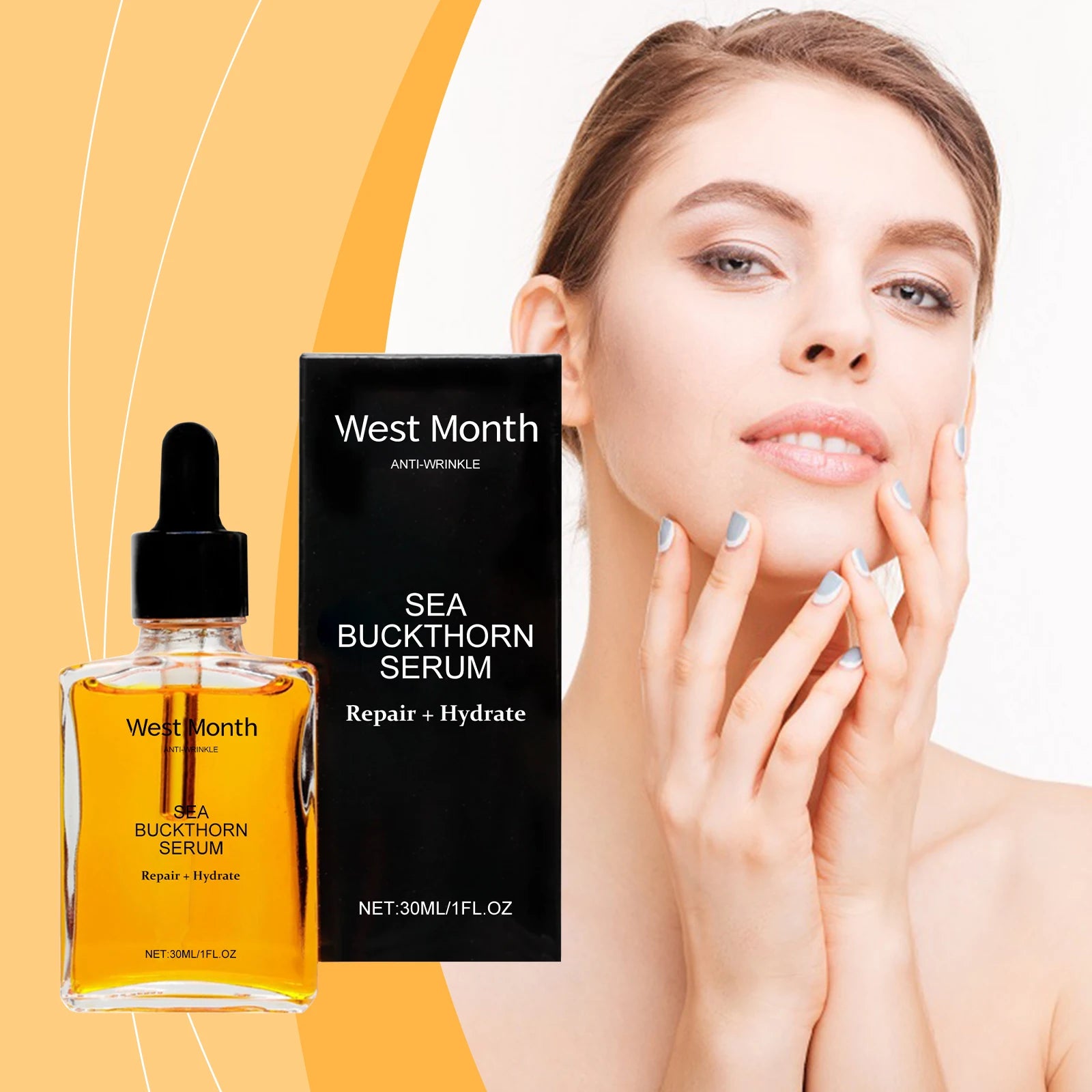 Feuchtigkeitsspendendes Sanddornserum zur sanft feuchtigkeitsspendenden, spenden, nähren, straffen Haut und unterstützen die verjüngende Gesichtsessenz