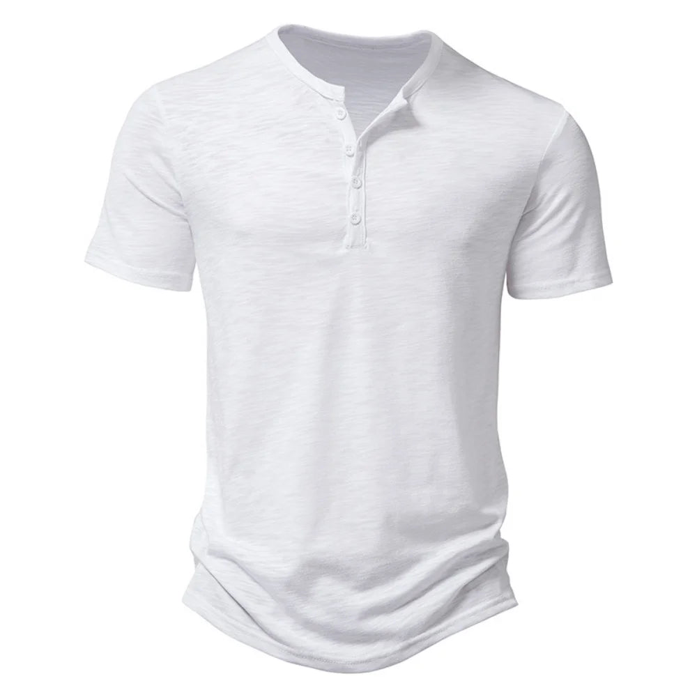 Henley Kragen Sommer Männer Casual Einfarbig Kurzarm T Shirt für Männer Polo männer Hohe Qualität männer T Shirts