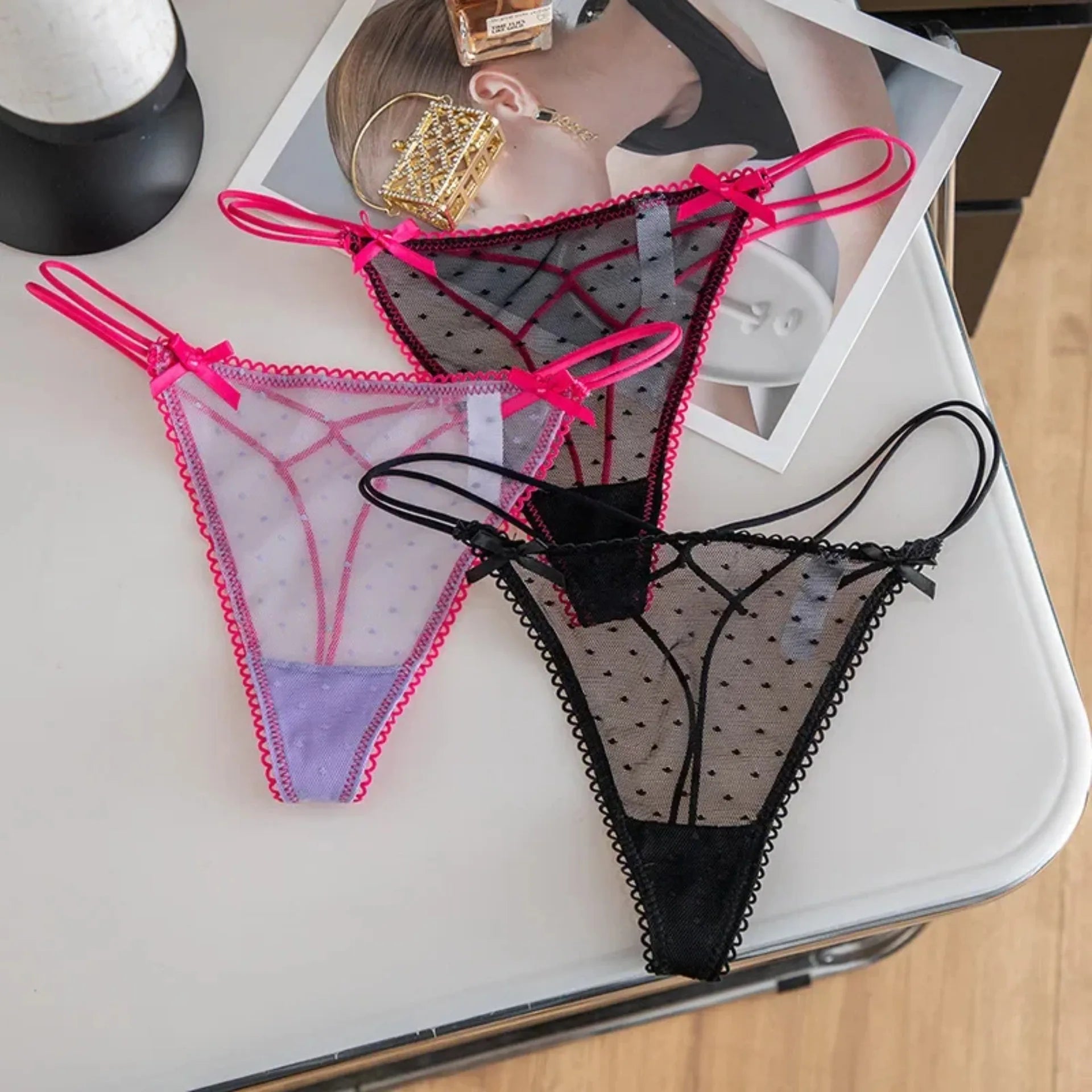 Bowknot Spitze Sexy Mädchen Slips Frauen Höschen Punkte Nahtlose G String Transparent Tanga Unterwäsche Niedrige Taille Weibliche Dessous