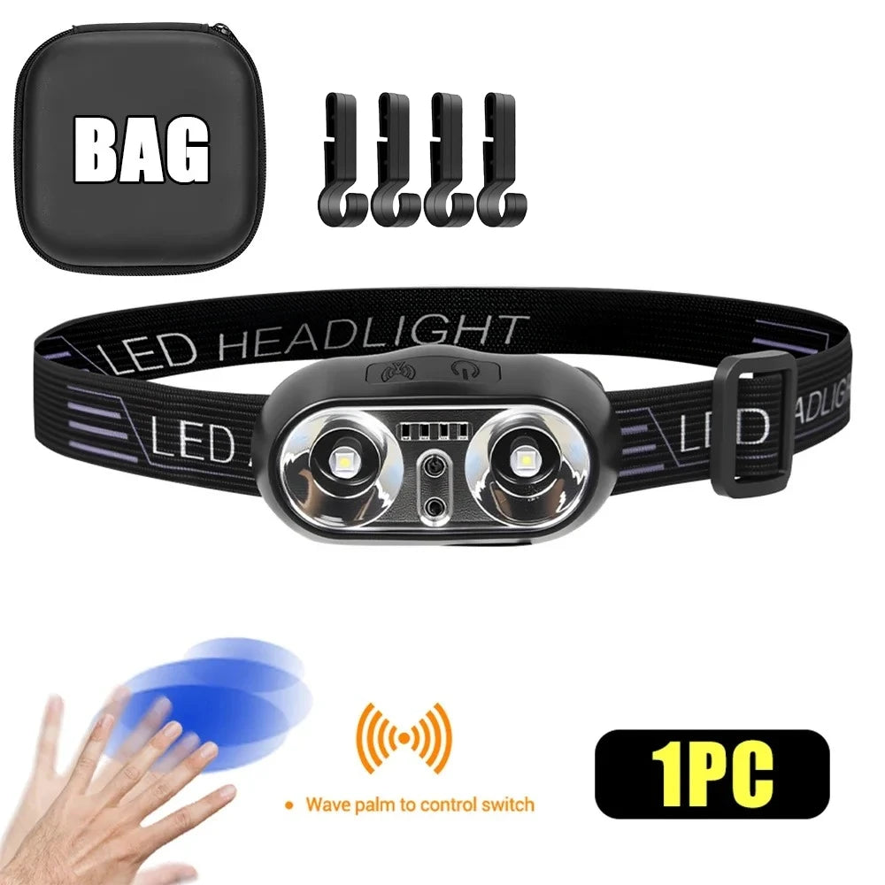 Induktion LED Scheinwerfer Mini USB Lade Scheinwerfer Camping Taschenlampe Led Kopf-Montiert Starke Licht Angeln Tragbare Taschenlampe Lampe