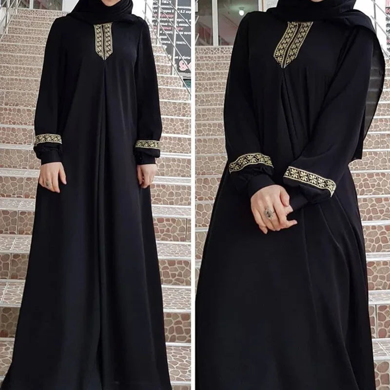Muslimische Frau Abaya Islamische Kleidung Abaya Dubai Türkische Indoneisa Islam Nationaler Stil Druck Lose Lange Rock Frau Casual Abaya