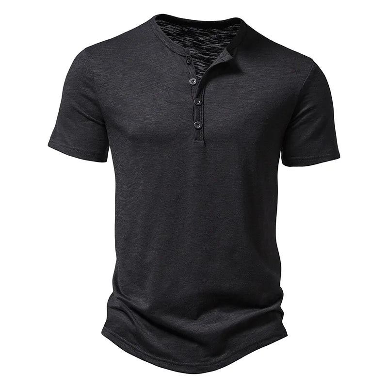 Henley Kragen Sommer Männer Casual Einfarbig Kurzarm T Shirt für Männer Polo männer Hohe Qualität männer T Shirts