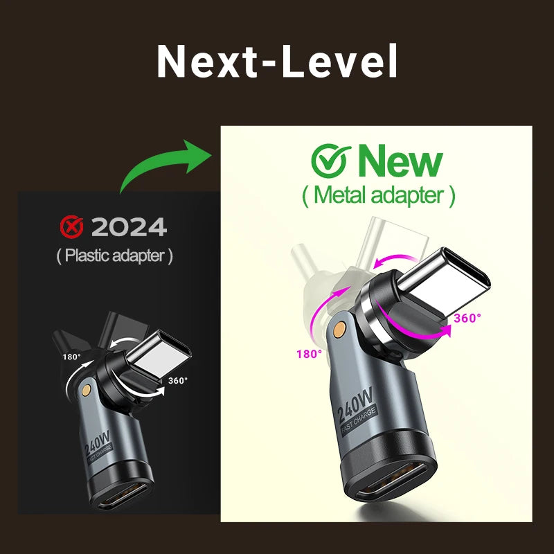 AUFU PD240W USB C auf Typ C OTG-Adapter 540 Rotation 5A Schnellladekabel-Konverter für iPhone 16 MacBook Samsung Xiaomi Laptop