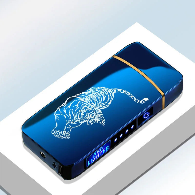 Elektrisches, winddichtes Metallfeuerzeug, Doppelbogen, flammenloses Plasma, wiederaufladbares USB-Feuerzeug, LED-Leistungsanzeige, Touch-Sensor-Feuerzeuge
