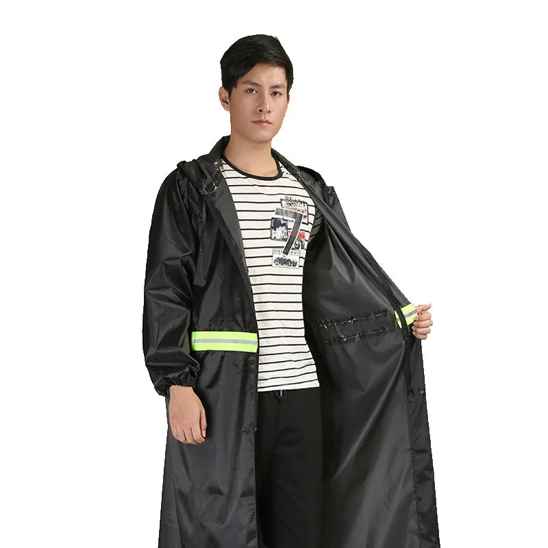 Dicker einteiliger Regenmantel aus Oxford-Stoff, lang, für den Außenbereich, für Erwachsene, Wandern, Windjacke, Arbeitsschutz, Regenmantel, reflektierend, großes Kleid