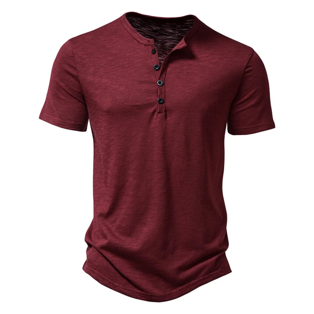 Henley Kragen Sommer Männer Casual Einfarbig Kurzarm T Shirt für Männer Polo männer Hohe Qualität männer T Shirts
