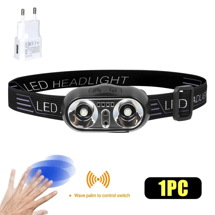 Induktion LED Scheinwerfer Mini USB Lade Scheinwerfer Camping Taschenlampe Led Kopf-Montiert Starke Licht Angeln Tragbare Taschenlampe Lampe