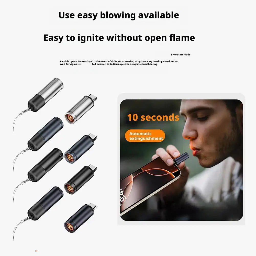Elektrisches Feuerzeug, Typ-C-Kabelfeuerzeug für iPhones, 15/16 Tablets, sicher, winddicht, mit wiederaufladbarem flammenlosem Zünder