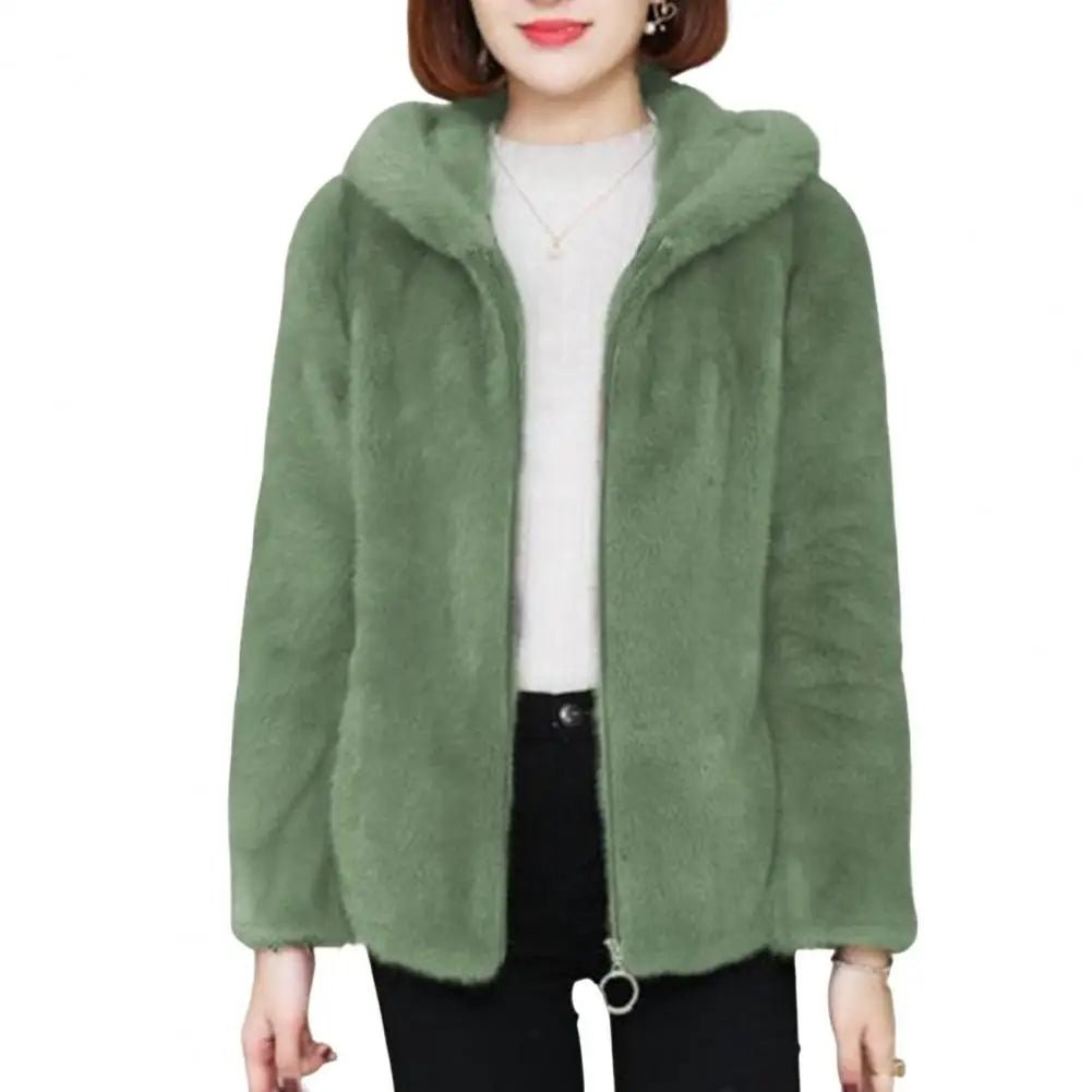 2024 koreanische Frauen Winter jacke Mantel doppelseitige dicke Pelz Plüsch Kapuze lange Ärmel Reiß verschluss Strickjacke lose Jacke Oberbekleidung