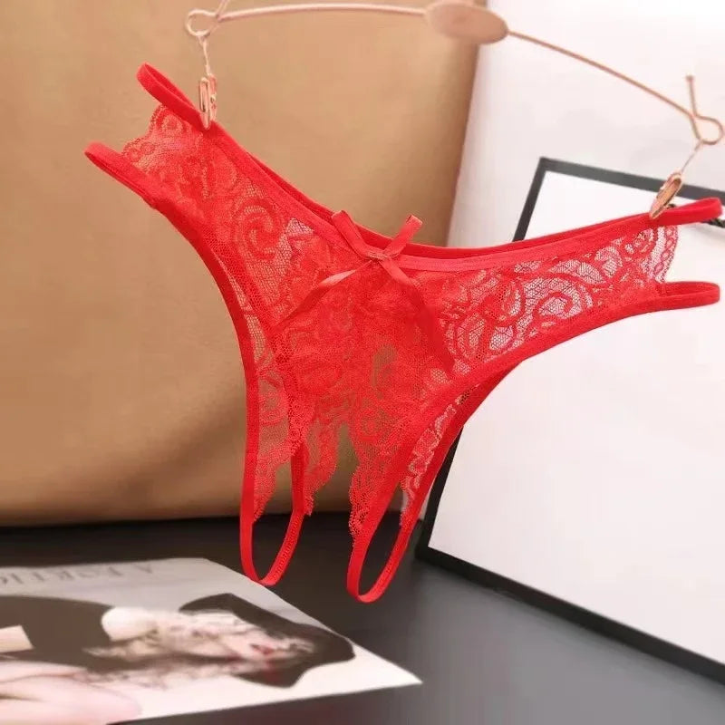 Sexy Dessous Damenhöschen, Schrittöffnung, transparente G-Strings, Tangas, solide Schleife, Unterwäsche für Damen und Damen, Spitzenhöschen
