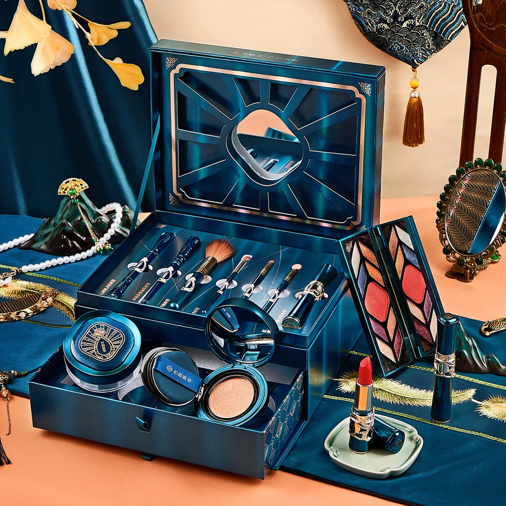 12 stücke Make-Up Kosmetik Set Lippenstift Lidschatten Mascara Geschenk Box Gesicht Pulver Luft Kissen BB Creme Eyeliner Make-Up Kosmetik