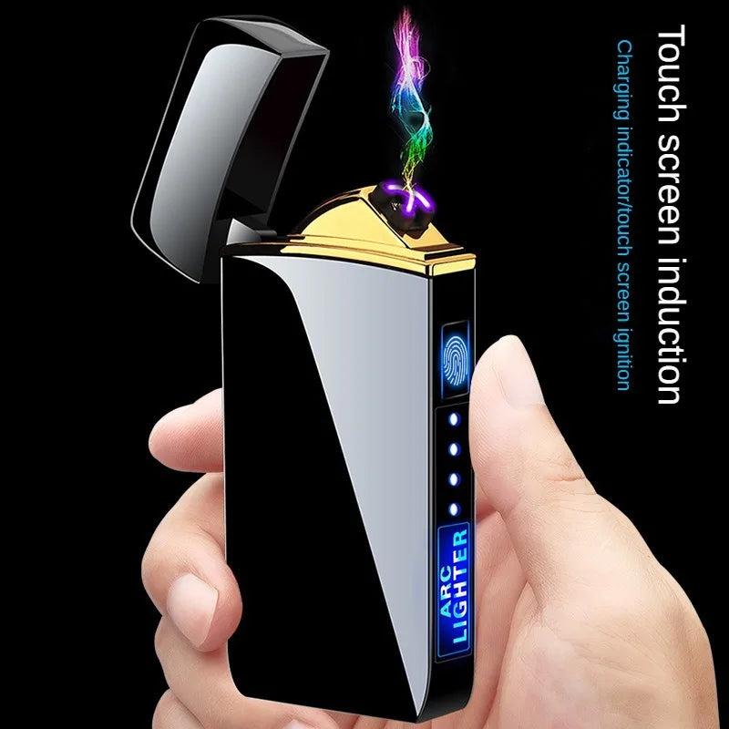 Outdoor Windproo Elektro feuerzeug Doppel bogen USB und LED Display Feuerzeug Rauch zubehör berühren empfindliche Hoch leistungs feuerzeuge