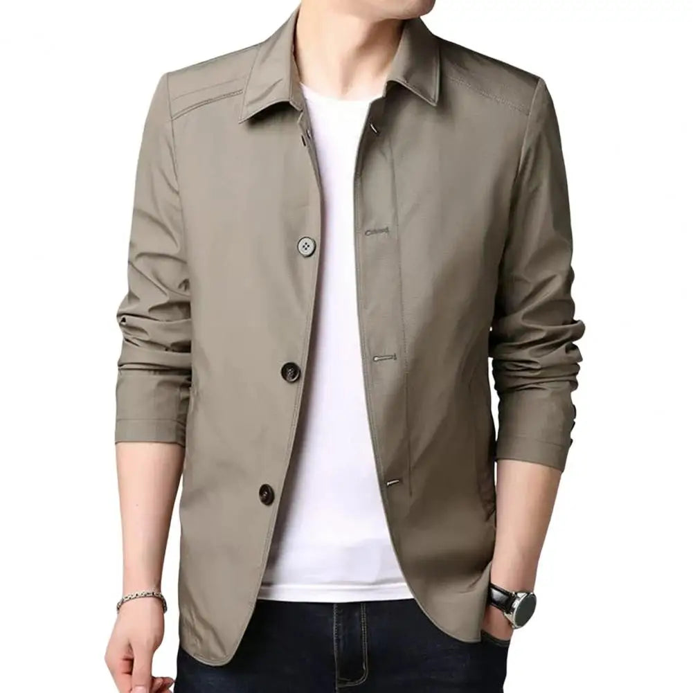 Frühling Herbst Männer Jacke Revers Lange Sleeve Zipper Knopfleiste Männlichen Mantel Einfarbig Casual Jacke Mit Taschen männer Kleidung