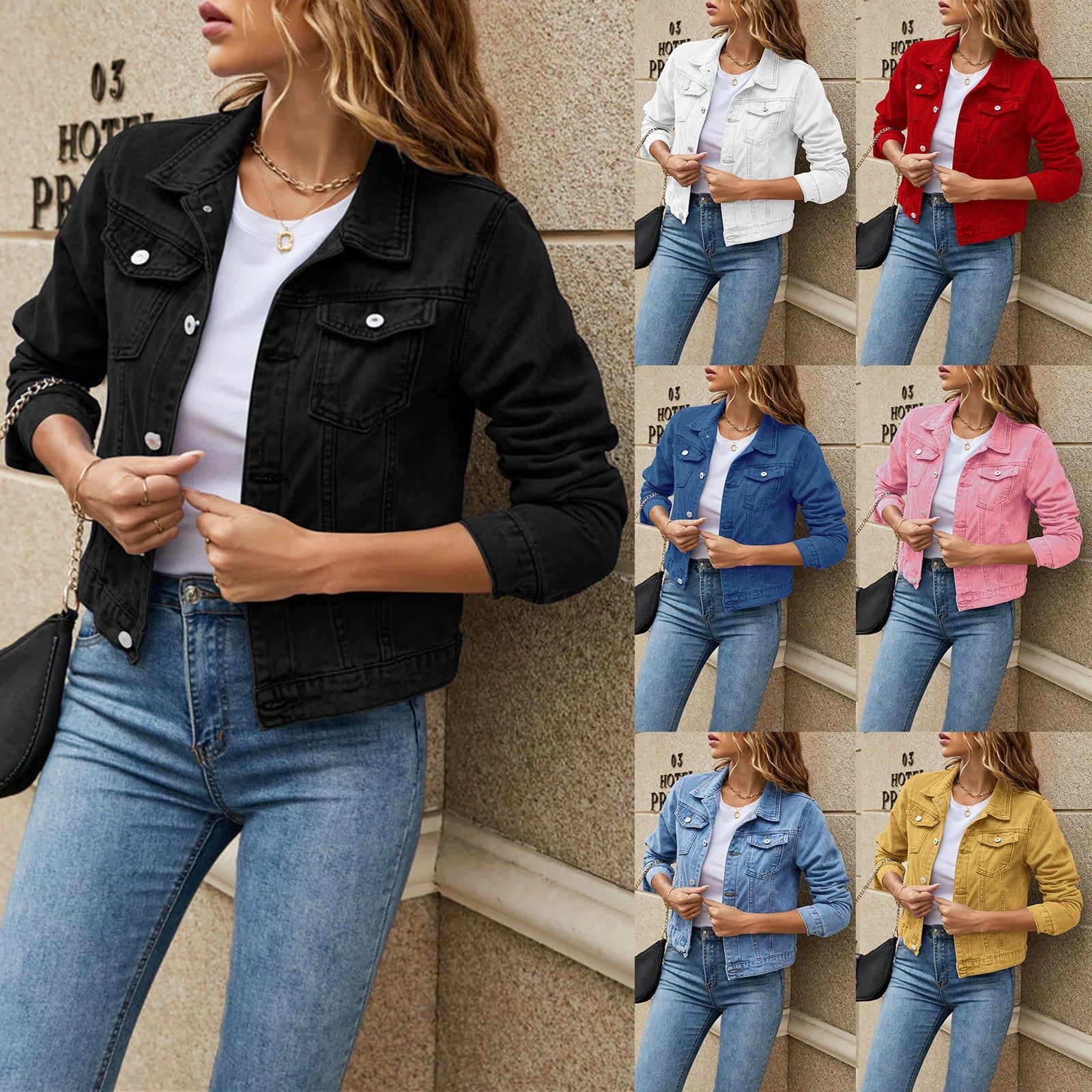 Frauen Denim Jacken Mode Weibliche Casual Langarm Revers Solide Taste Unten Brust Tasche Schlank Jean Jacke Herbst Winter Mantel