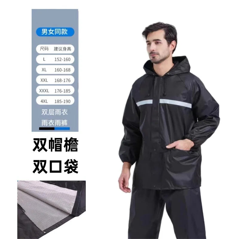 Herren Regenmantel Regenhose Set Geteilter reflektierender Regenmantel Baustellenfahrer zum Mitnehmen Reiten Wandern Arbeitsschutz Regenmantel