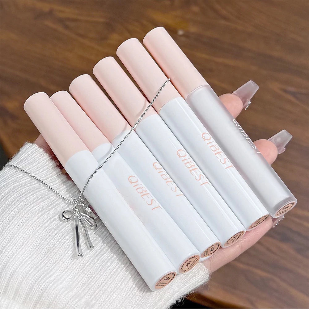 QIBEST 6 Teile/schachtel Matte Lippenstift Sets Und Spiegel Wässrige Lip Glasur Anhaltende Lip Make-Up Sets Feuchtigkeitsspendende Lipgloss Halskette Geschenk