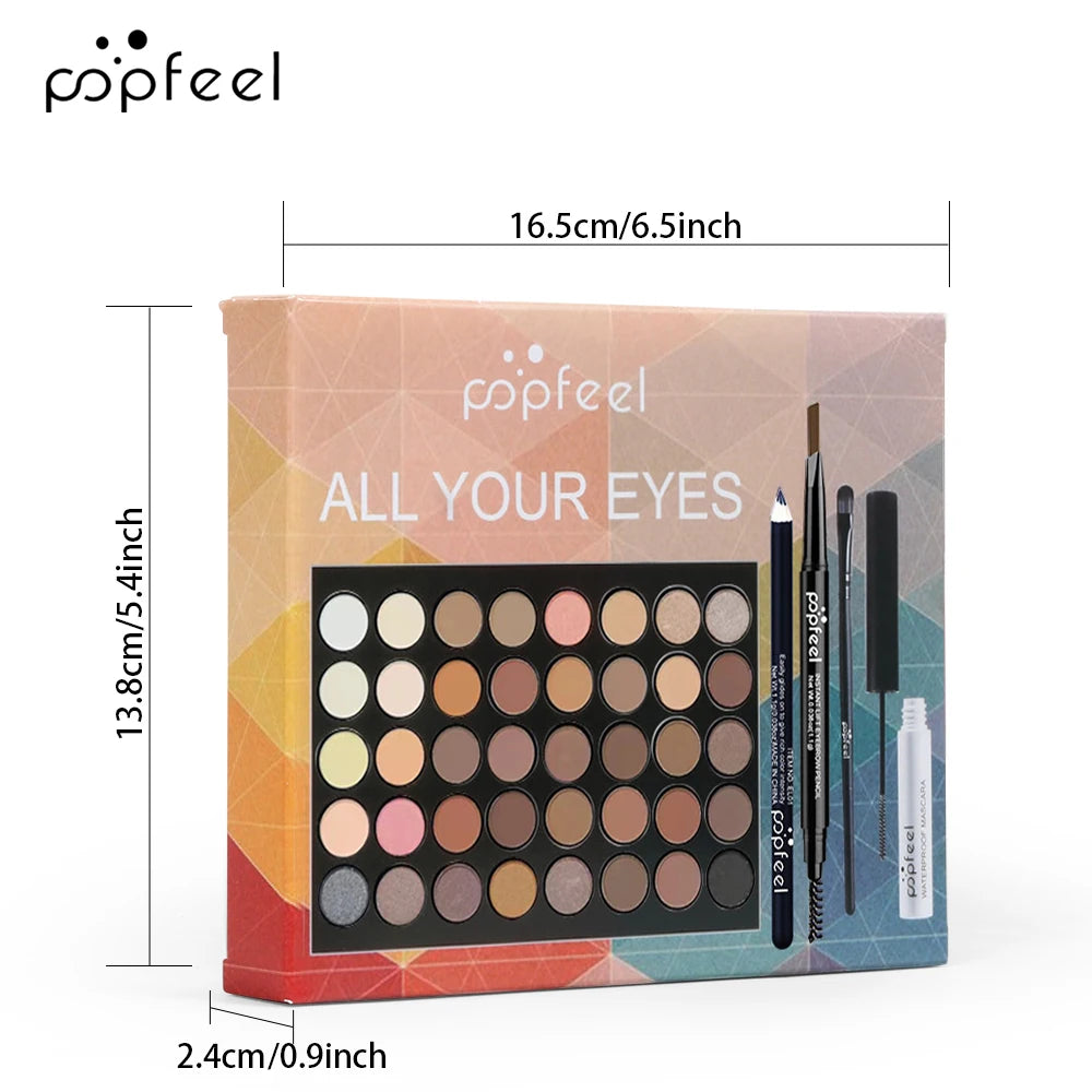 Popfeel Augen Make-up Set, Lidschatten-Palette, Eyeliner, Mascara, Augenbrauen stift, Make-up Tool Set Box, Geschenke für Frauen