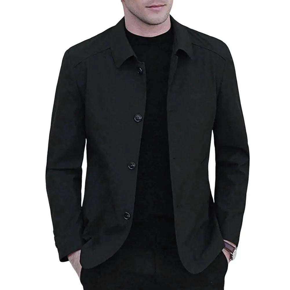 Frühling Herbst Männer Jacke Revers Lange Sleeve Zipper Knopfleiste Männlichen Mantel Einfarbig Casual Jacke Mit Taschen männer Kleidung