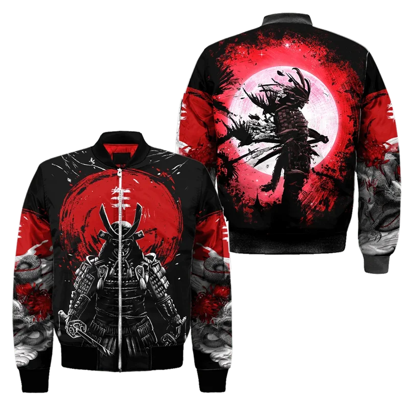 Frühling Herbst Herren Bomberjacke Samurai Oni Maske Tattoo 3D All Over Gedruckt Reißverschluss Trainingsanzüge Unisex Casual Reißverschluss Jacke Kleidung