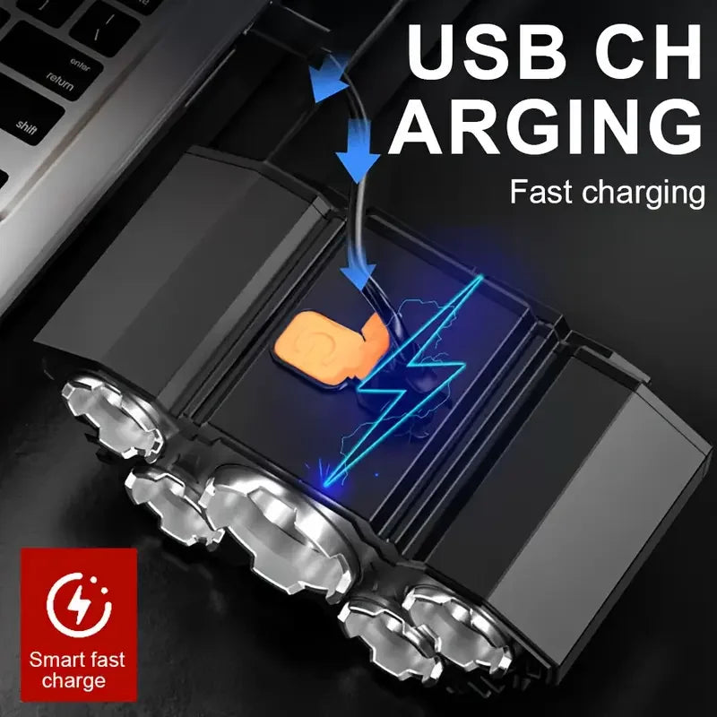 5-LED-Taschenlampe, wiederaufladbar, mit eingebauter Lithium-Batterie, starkes Kopflicht, Camping, Abenteuer, Angeln, Radfahren, Stirnlampe