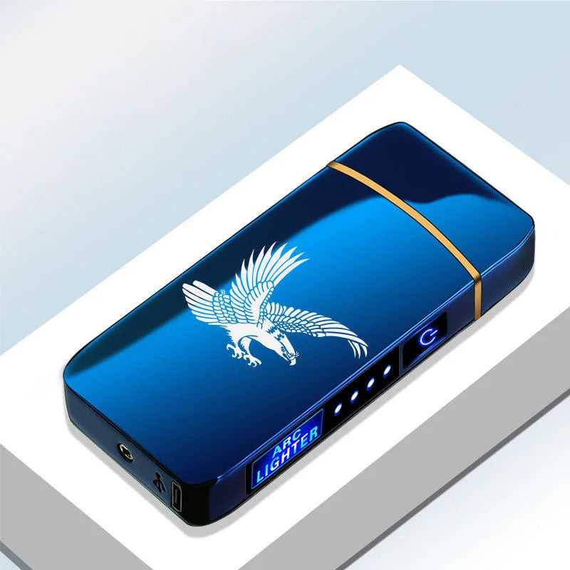 Elektrisches, winddichtes Metallfeuerzeug, Doppelbogen, flammenloses Plasma, wiederaufladbares USB-Feuerzeug, LED-Leistungsanzeige, Touch-Sensor-Feuerzeuge