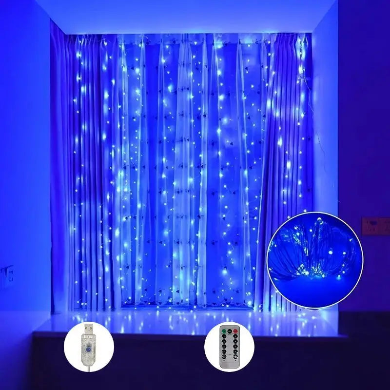 Weihnachtsdekoration für Zuhause, USB, 8 Modi, Feengirlande, LED-Vorhang-Lichterkette mit Fernbedienung für Schlafzimmer, Hochzeit
