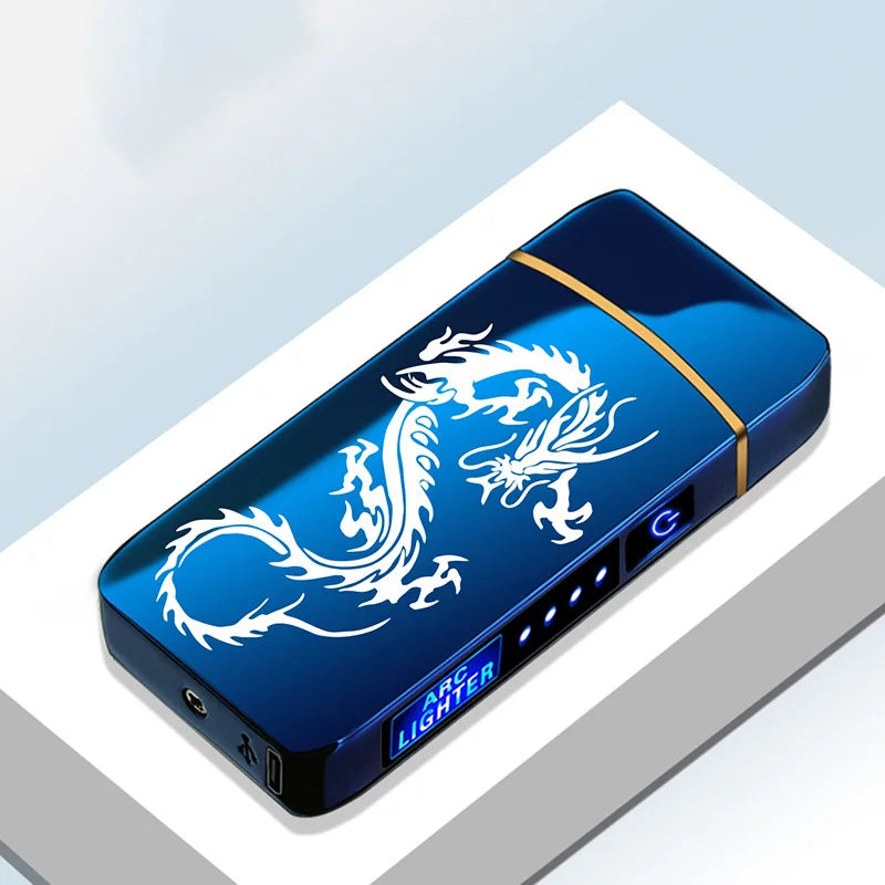 Elektrisches, winddichtes Metallfeuerzeug, Doppelbogen, flammenloses Plasma, wiederaufladbares USB-Feuerzeug, LED-Leistungsanzeige, Touch-Sensor-Feuerzeuge