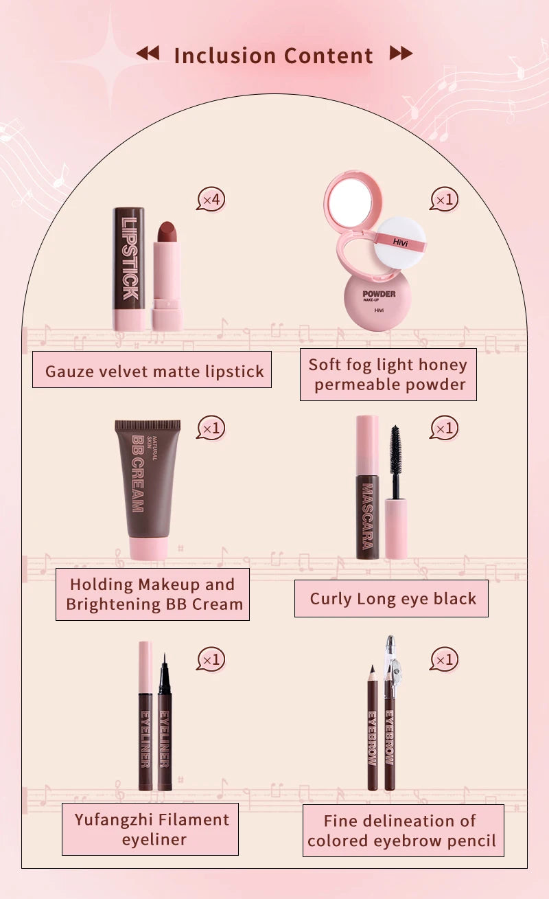 Weihnachts-Make-up-Set für Damen, 9 Lippenstifte, Puderpresse, BB-Creme, Augenbrauenstift, Mascara und Eyeliner-Set, für Frauen und Mädchen