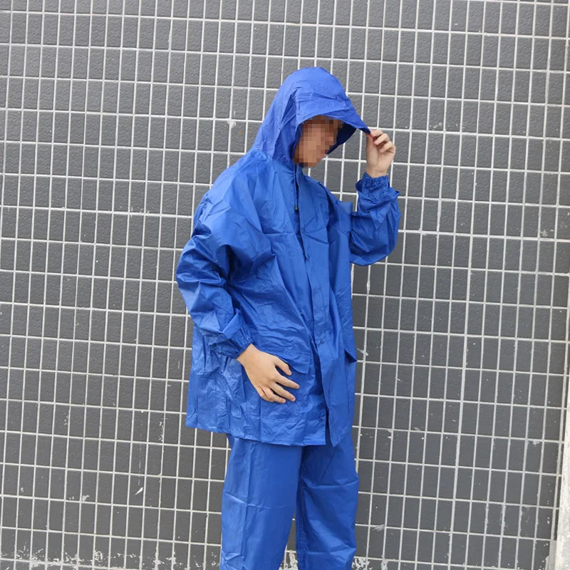 Verdickter Polyester-Stoff, Motorrad, Elektrofahrzeug, Reiten, Regenanzug, atmungsaktiv, abnehmbarer Regenmantel und Hose für Erwachsene