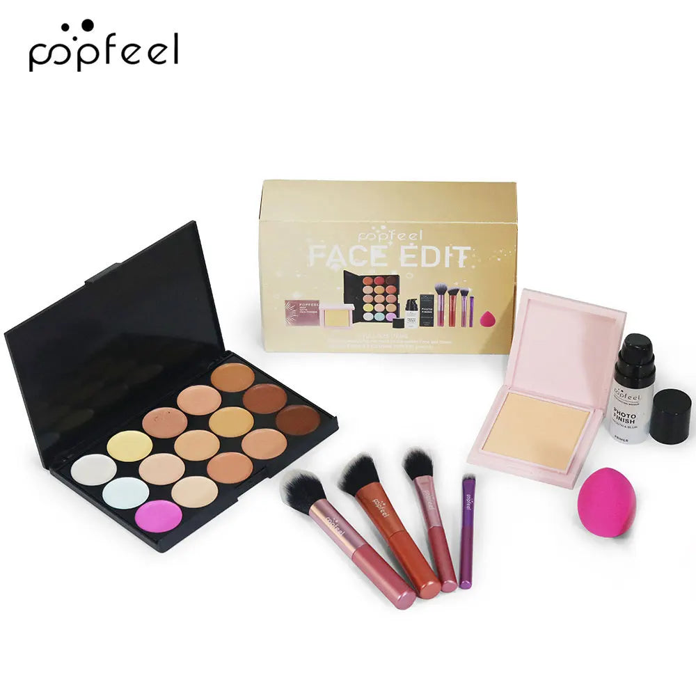 POPFEEL Gesichts-Make-up Mini Kit Foundation Primer Powder Foundation Make-up-Pinsel