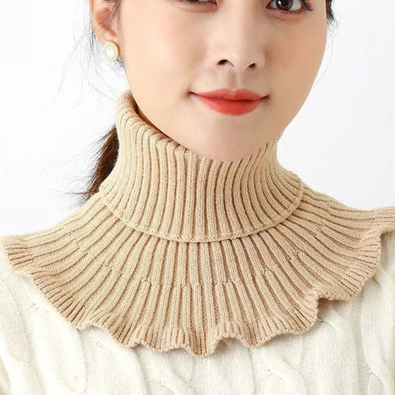Warmer gestrickter Kragenschal für Damen, Rollkragenpullover, gestrickt, falscher Fake-Kragen, abnehmbarer Schal, warmer Winter, winddichter Wickelschal, Rüschen