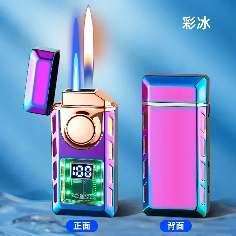 Sprachgesteuertes tragbares wiederaufladbares Typ-C-Feuerzeug, Farblicht, Batterieanzeige, offener Flammenschalter, Jet-Feuer-Feuerzeug
