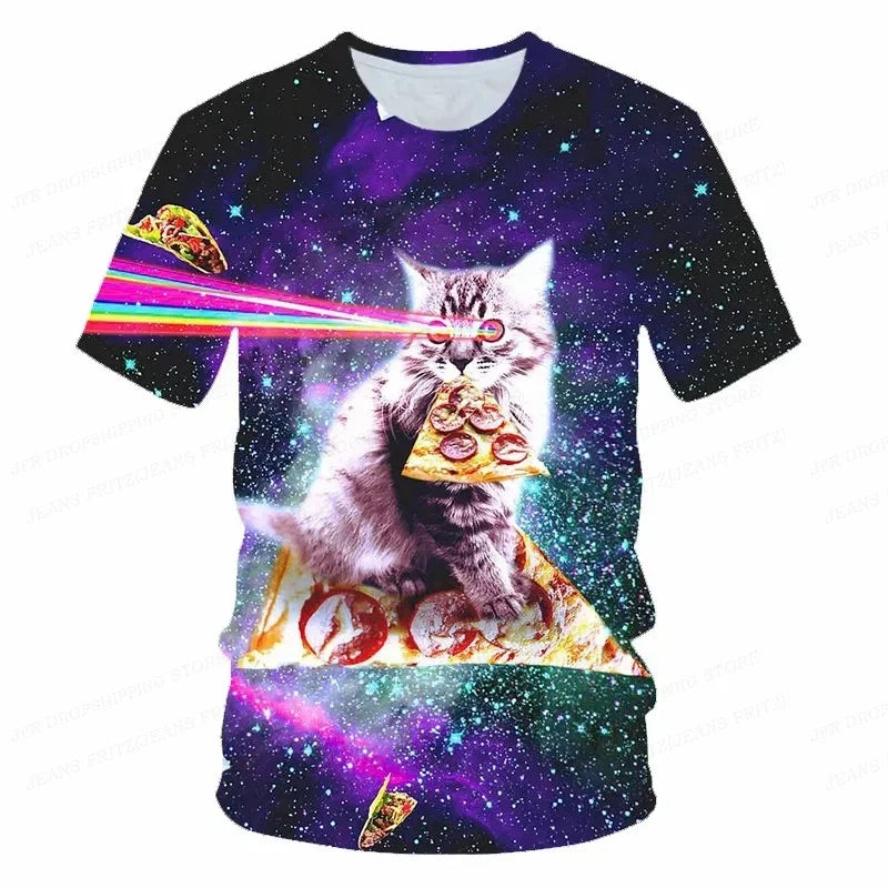 3D Gedruckt Lustige Katze T Shirt Für Männer Tier Lebensmittel Muster Tees Sommer Straße Oversize Kurzarm Tops Lose Rundhals T-Shirts