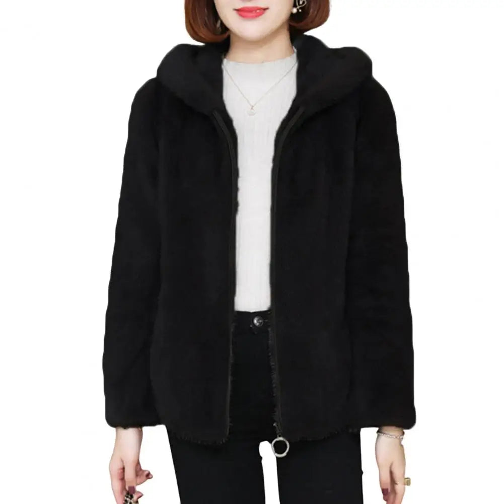 2024 koreanische Frauen Winter jacke Mantel doppelseitige dicke Pelz Plüsch Kapuze lange Ärmel Reiß verschluss Strickjacke lose Jacke Oberbekleidung
