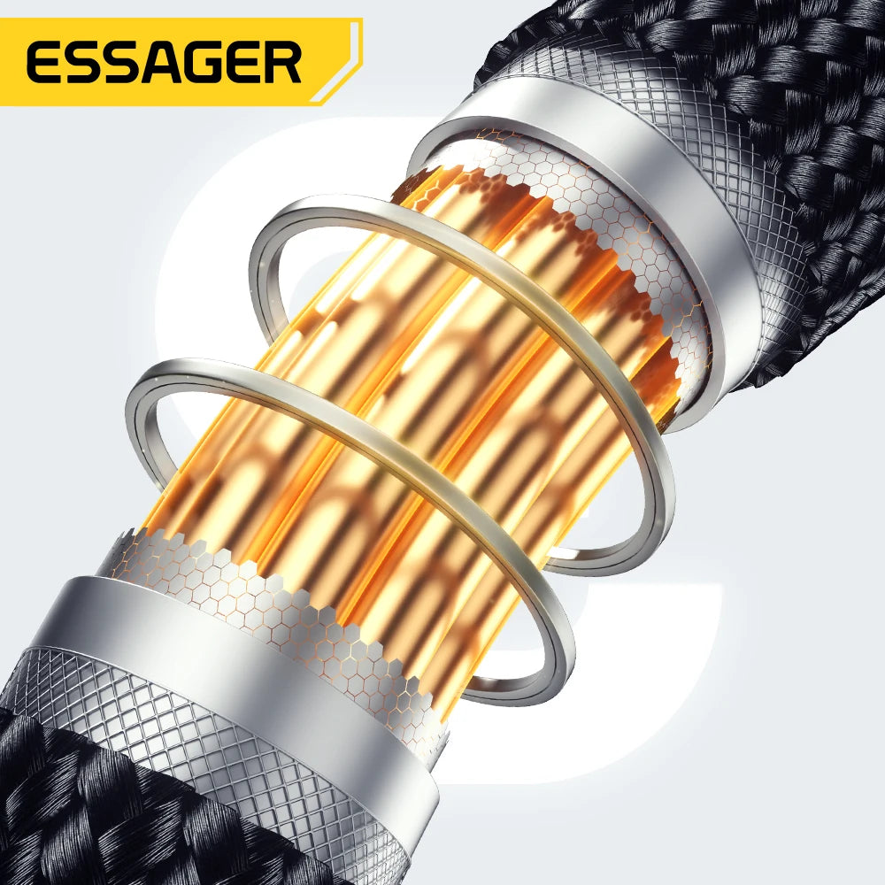 Essager Auto-Feder-Typ-C-Kabel für iPhone 16 15 Xiaomi Samsung 100 W PD Schnellladung für MacBook iPad Typ C auf Typ-C-Kabel