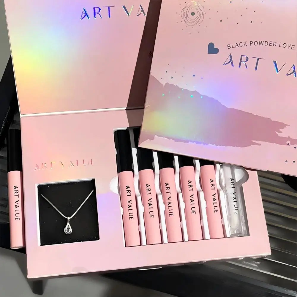 Rosa Liebesbrief Lippenschlamm Spiegelglasur Halskette Set Lippen Make-up Set mit mattem weichem Nebel und weißem Frauen Make-up Kosmetik Geschenke