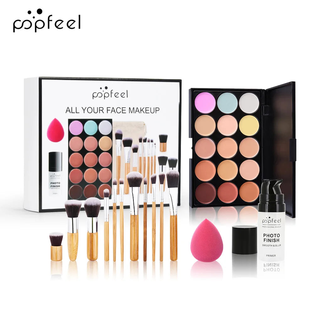 POPFEEL All-in-One-Make-up-Set, Geschenkset mit Lidschatten-Palette, Foundation, Lipgloss, Rouge, Pinsel, Eyeliner und mehr Schönheitsgeschenke
