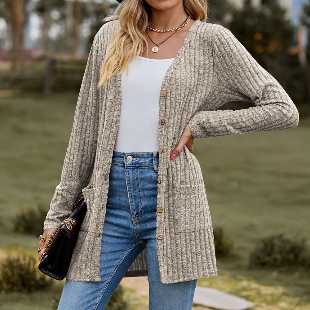 Frauen Lose Lange Pit Tasche Lose Jacke Mäntel Frühling Herbst Weibliche Dünne Outwear Strickjacken JSFS-KK003