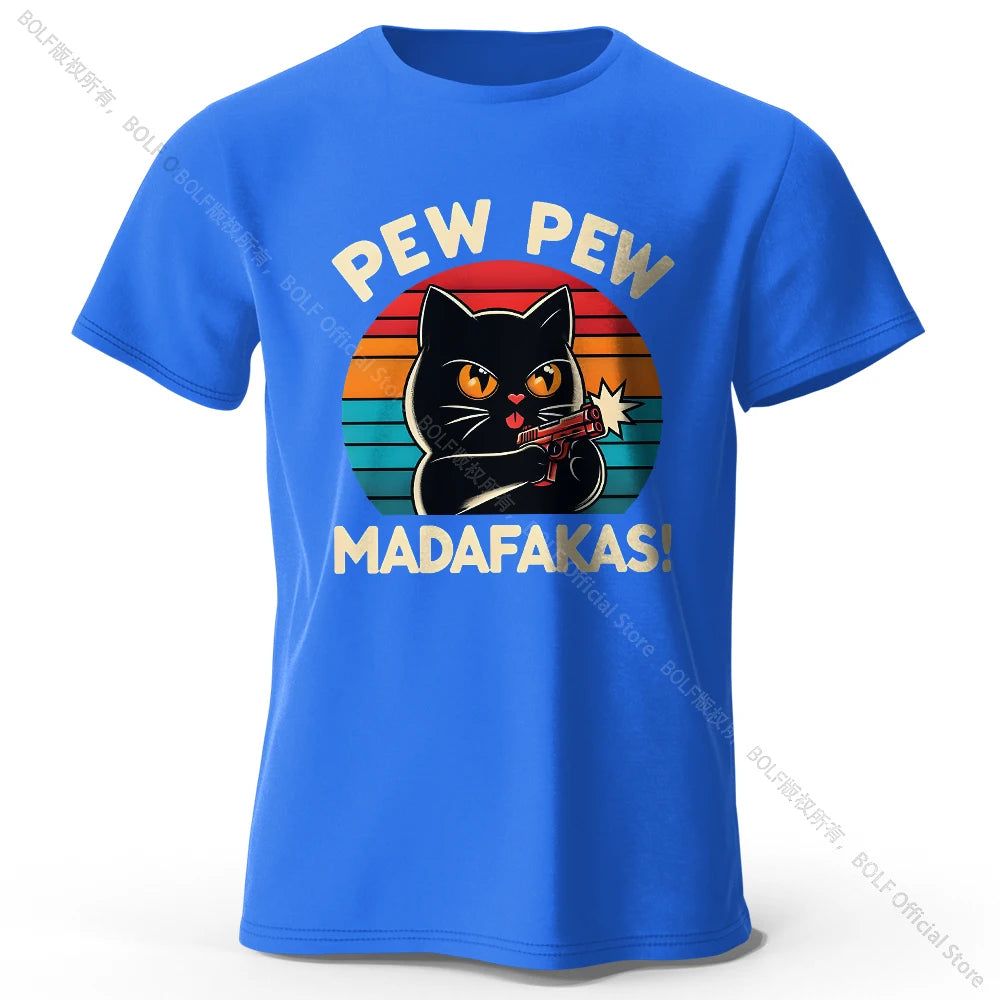 Niedliches handgezeichnetes Katzen-Doodle-Print-T-Shirt aus 100 % Baumwolle, ultraweiches Rundhals-Kurzarm-T-Shirt für Männer und Frauen