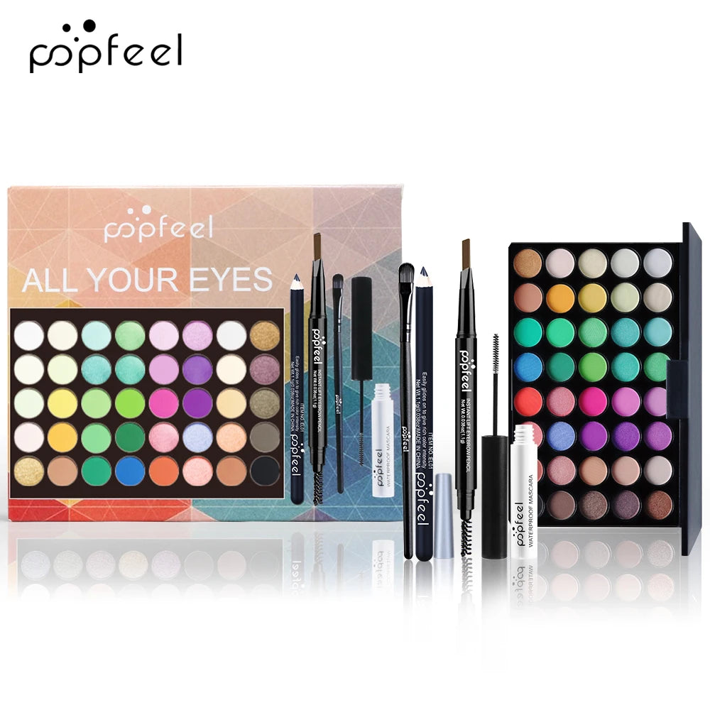 Popfeel Augen Make-up Set, Lidschatten-Palette, Eyeliner, Mascara, Augenbrauen stift, Make-up Tool Set Box, Geschenke für Frauen