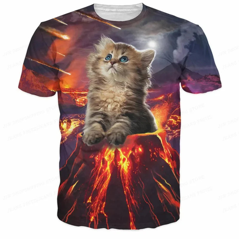 3D Gedruckt Lustige Katze T Shirt Für Männer Tier Lebensmittel Muster Tees Sommer Straße Oversize Kurzarm Tops Lose Rundhals T-Shirts