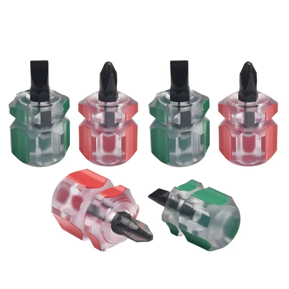 2/6PCS Mini Flachkopf Schraubendreher Nähmaschine Kreuz-kopf Kurzen Schraubendreher DIY Transparent Griff Reparatur Werkzeuge