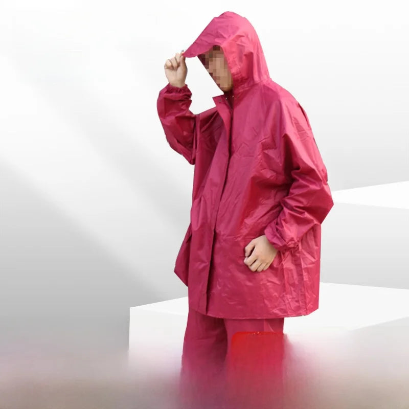 Verdickter Polyester-Stoff, Motorrad, Elektrofahrzeug, Reiten, Regenanzug, atmungsaktiv, abnehmbarer Regenmantel und Hose für Erwachsene