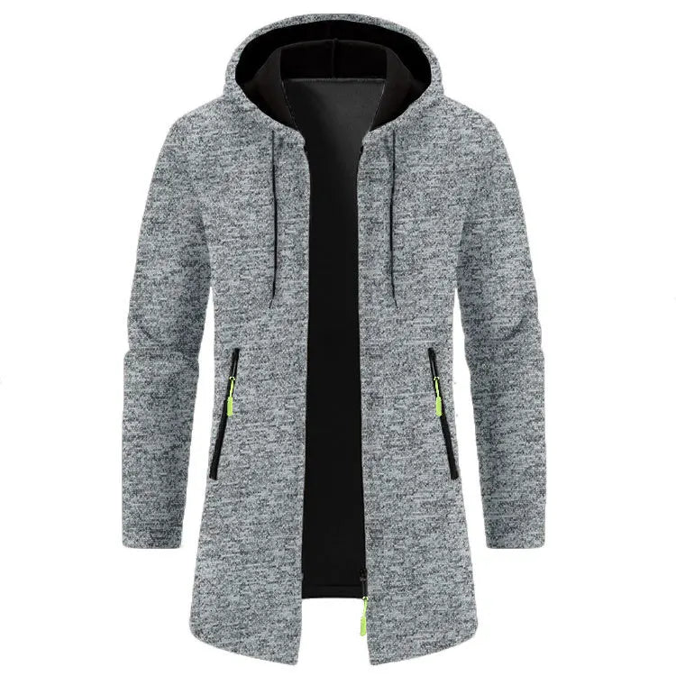 Frühling Herbst männer Mit Kapuze Lange Jacken Solide Stricken Strickjacke Outwear Casual Männlichen Mäntel Zipper Warme Streetwear Hoodies Jacke