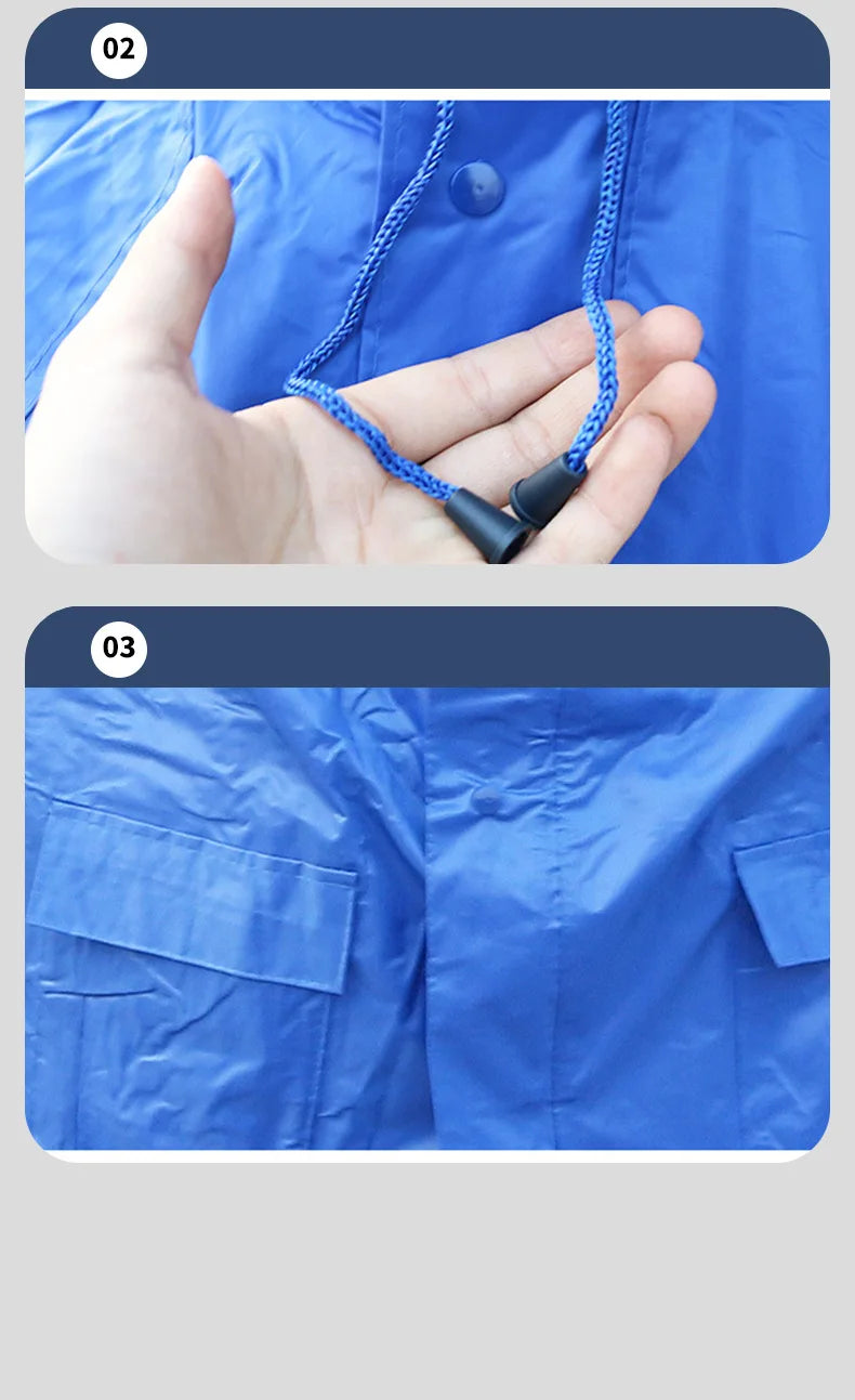 Verdickter Polyester-Stoff, Motorrad, Elektrofahrzeug, Reiten, Regenanzug, atmungsaktiv, abnehmbarer Regenmantel und Hose für Erwachsene