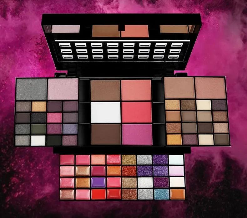 74-Farben-Lidschatten-Lipgloss-Kombinations-Make-up-Set, perlmuttartig, matt, Lidschatten-Tablett, Concealer, Flash-Lippenstift, Kosmetik-Set-Box