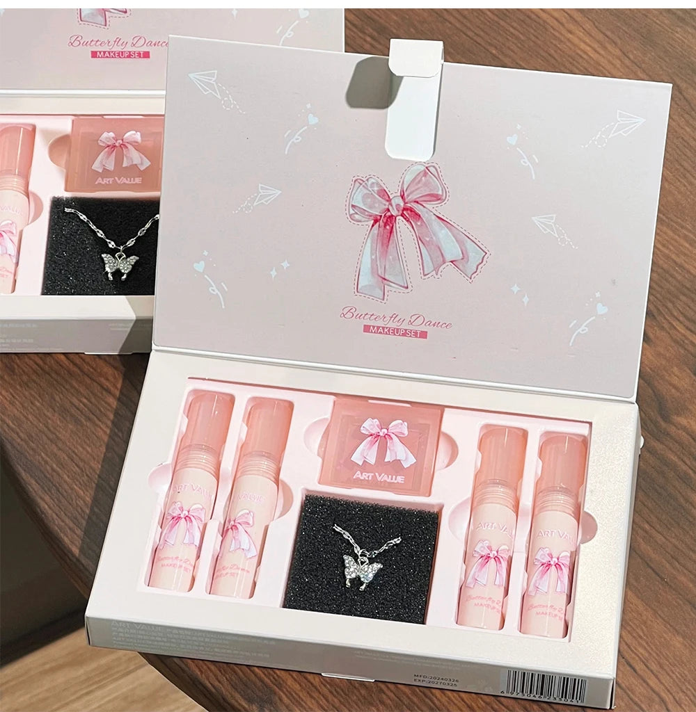 Art Value Butterfly Dance Color Box Four Lip Glaze Blush Set Halskette Lip Mud Blush Set