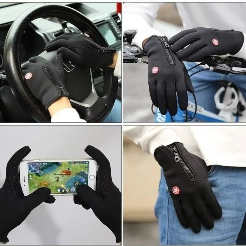 Winterhandschuhe für Männer und Frauen, wasserdicht, winddicht, kalte Handschuhe, Snowboard, Motorrad, Reiten, Fahren, warmer Touchscreen-Reißverschluss-Handschuh