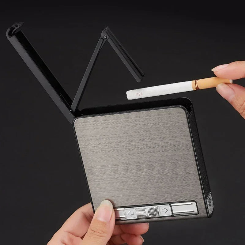 Automatisches Pop-Up-Zigarettenetui mit aufblasbarem Feuerzeug für 20-Zigaretten, Anti-Druck-Zigarettenetui aus Metall, Geschenk für Männer