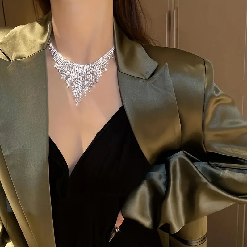 Kristall Quaste Halskette Für Frauen Glänzende Geometrische Strass Kette Choker Halskette Für Kleid Nachtclub Jazz Dance Schmuck